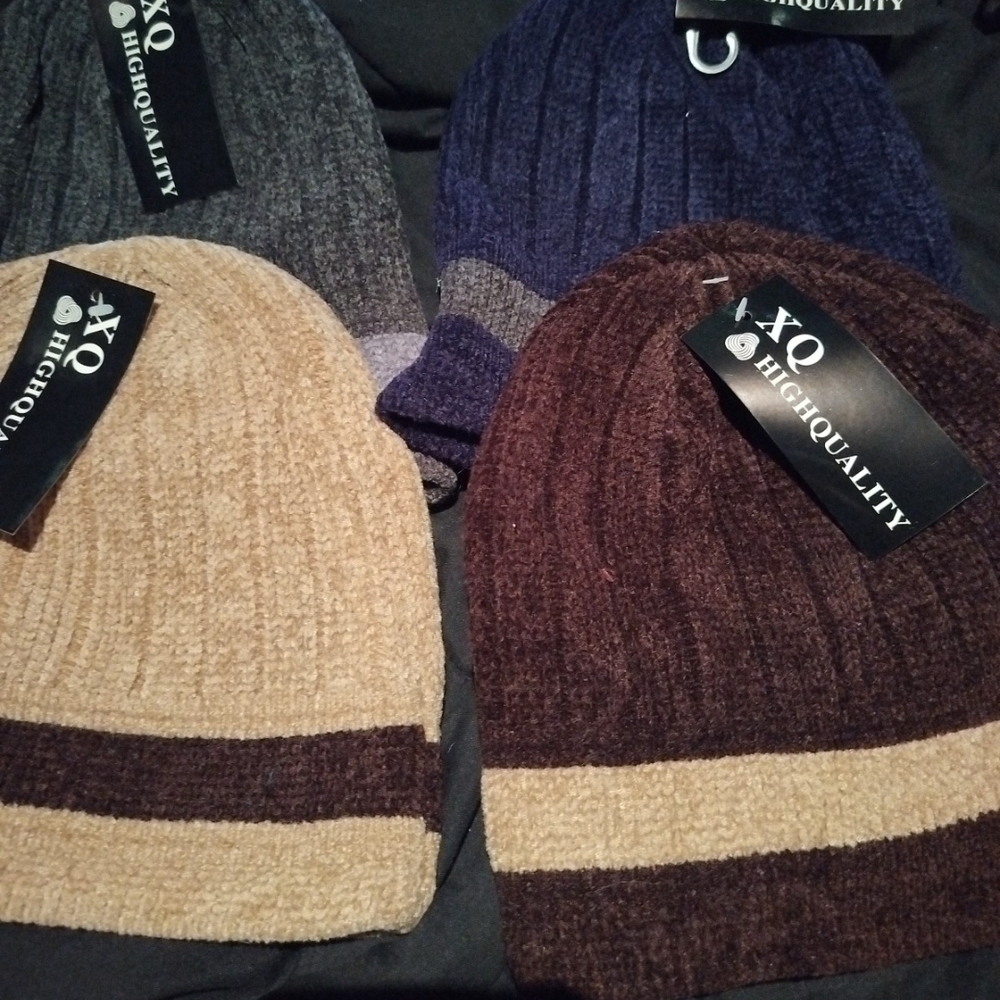 XQ Knit Beanie with Brown Stripe